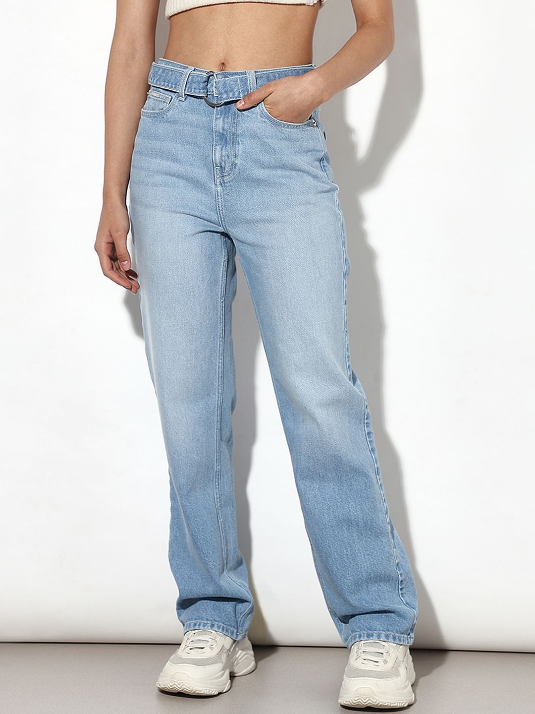 Light Blue High Rise Straight Fit Jeans