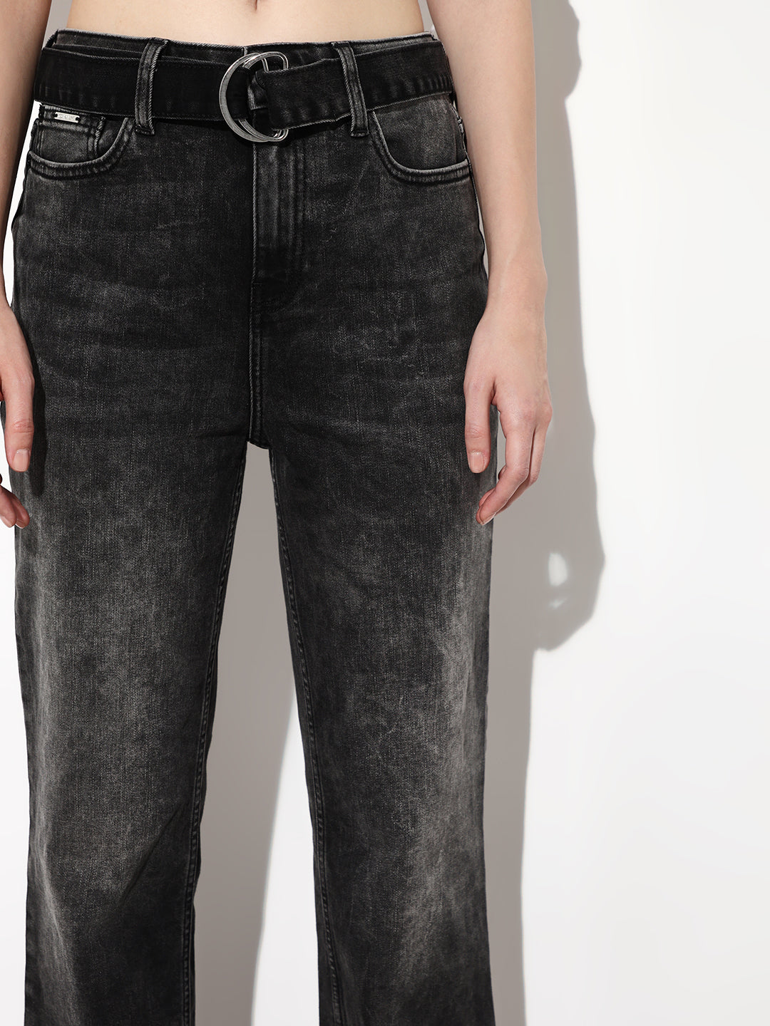Black High Rise Straight Fit Jeans