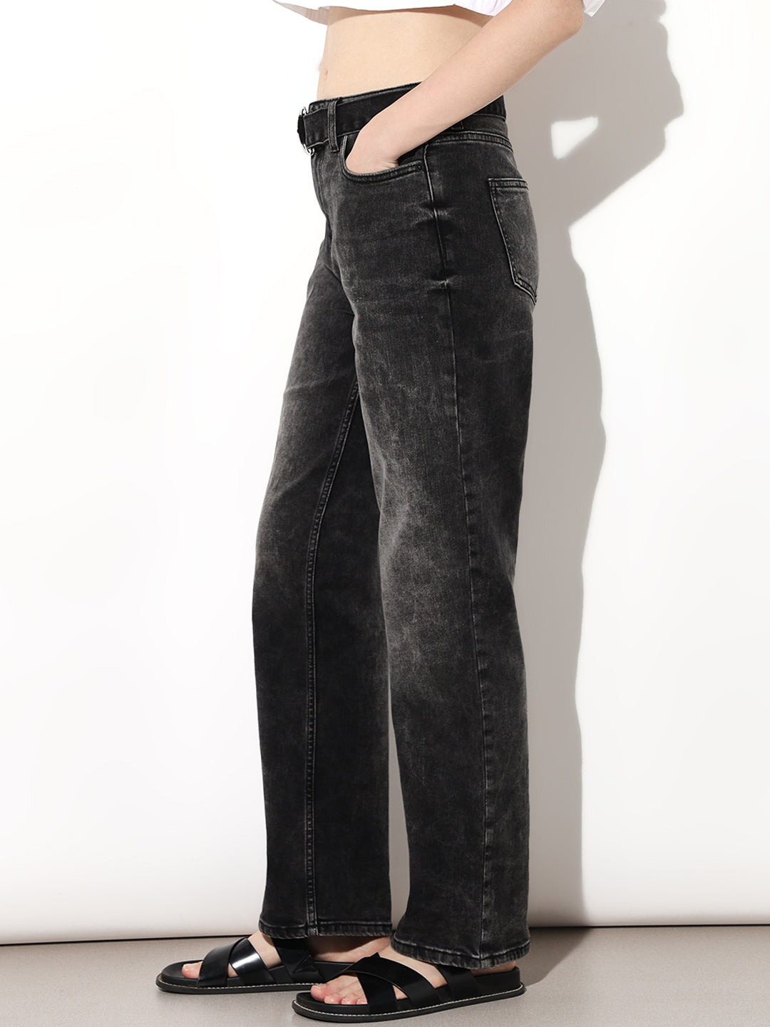 Black High Rise Straight Fit Jeans