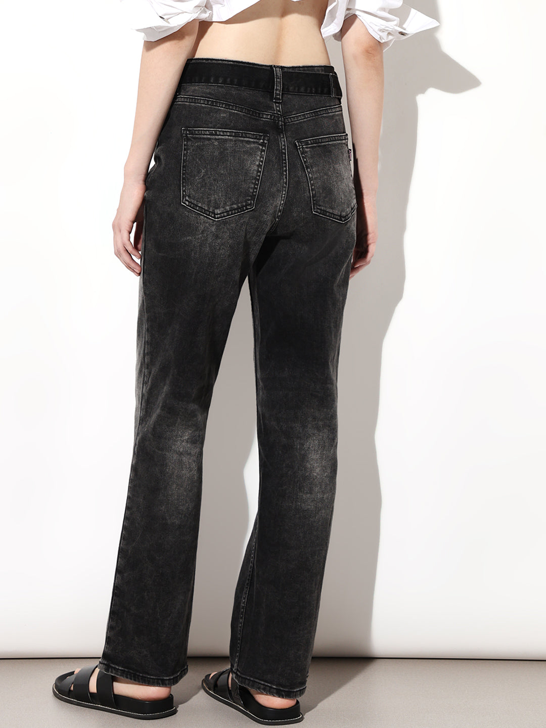 Black High Rise Straight Fit Jeans