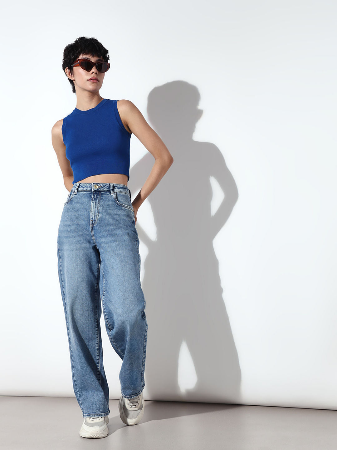 Blue High Rise Straight Fit Jeans