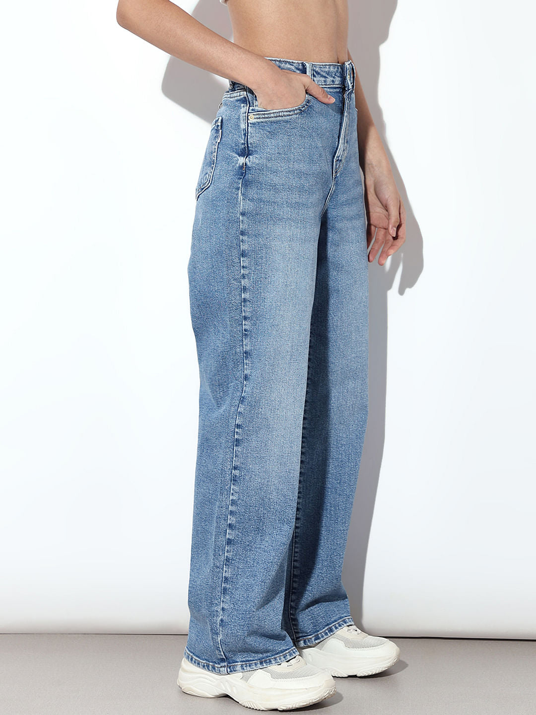Blue High Rise Straight Fit Jeans