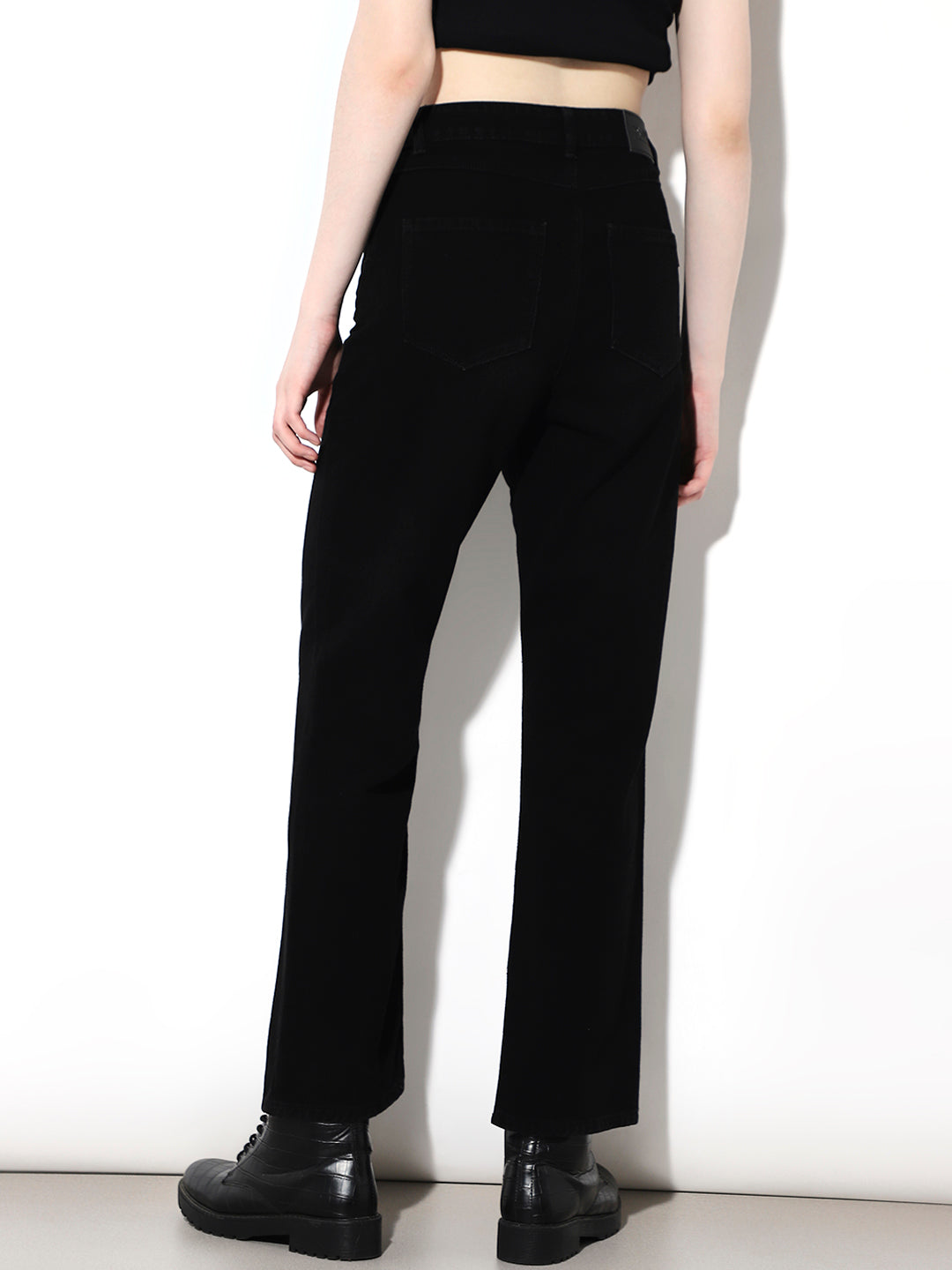 BLACK High Rise Straight Fit Jeans