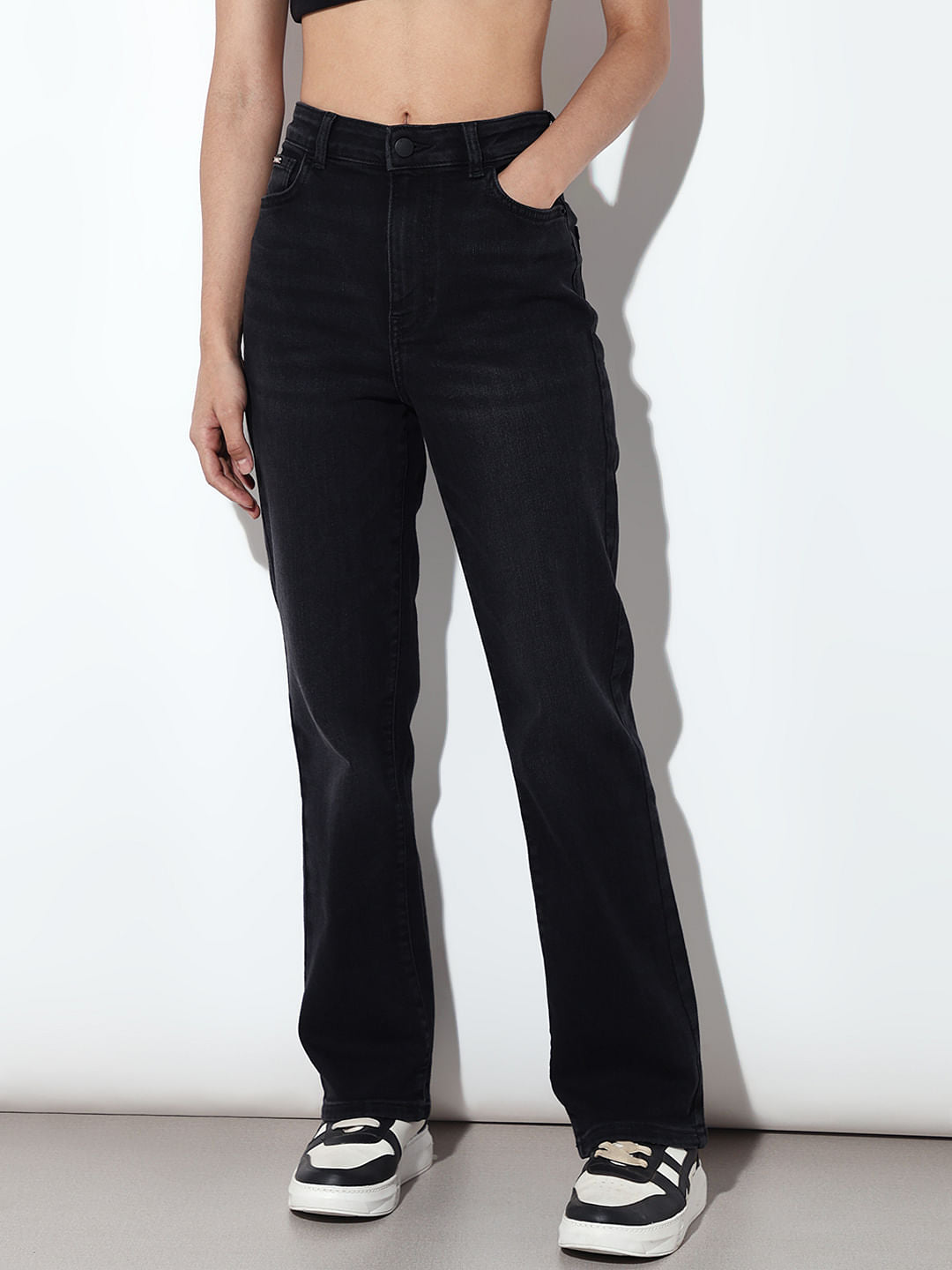 Black High Rise Straight Fit Jeans