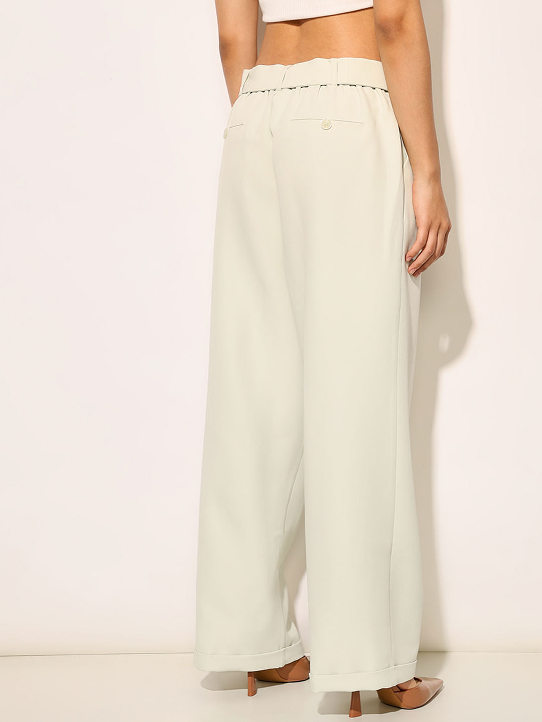 Light Green High Rise Belted Pants