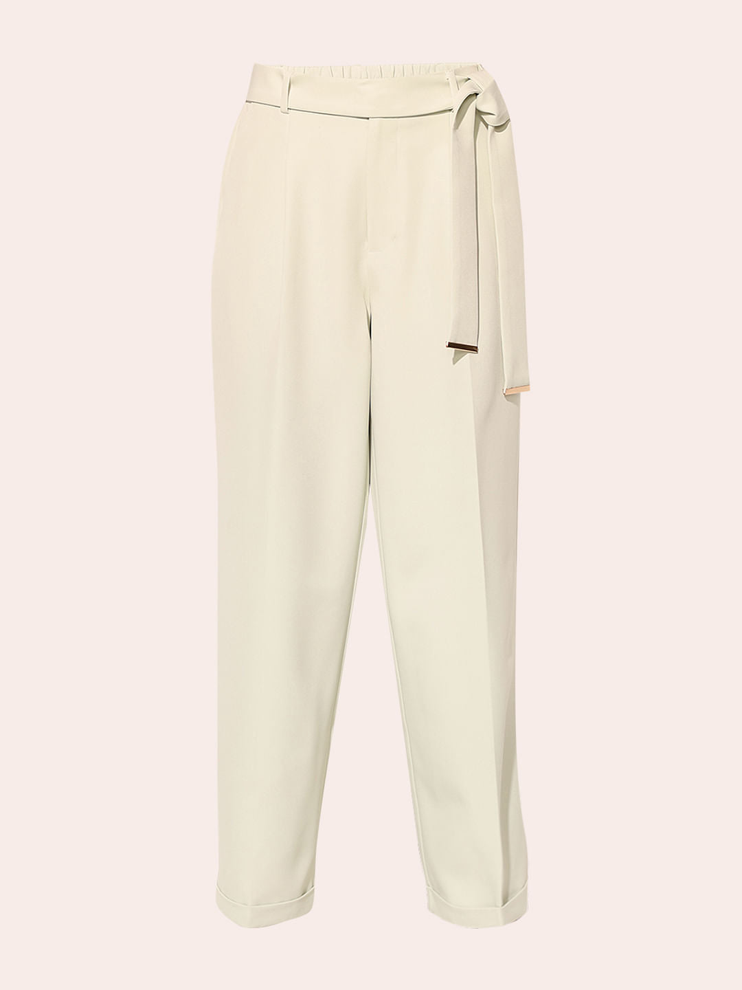 Light Green High Rise Belted Pants