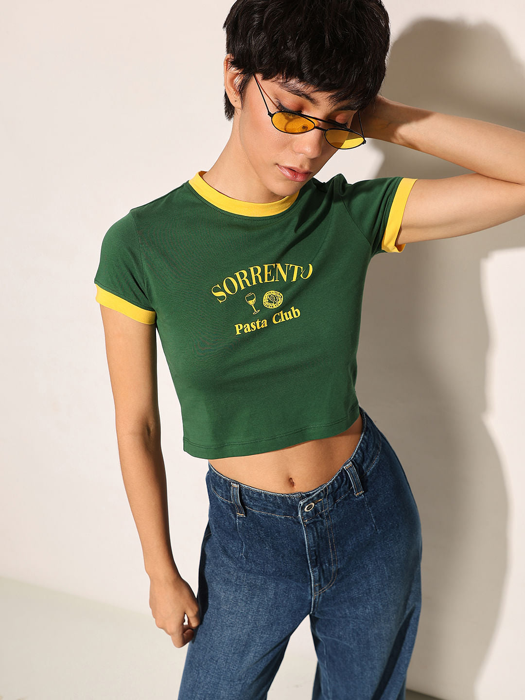 Green Printed Cropped T-Shirt