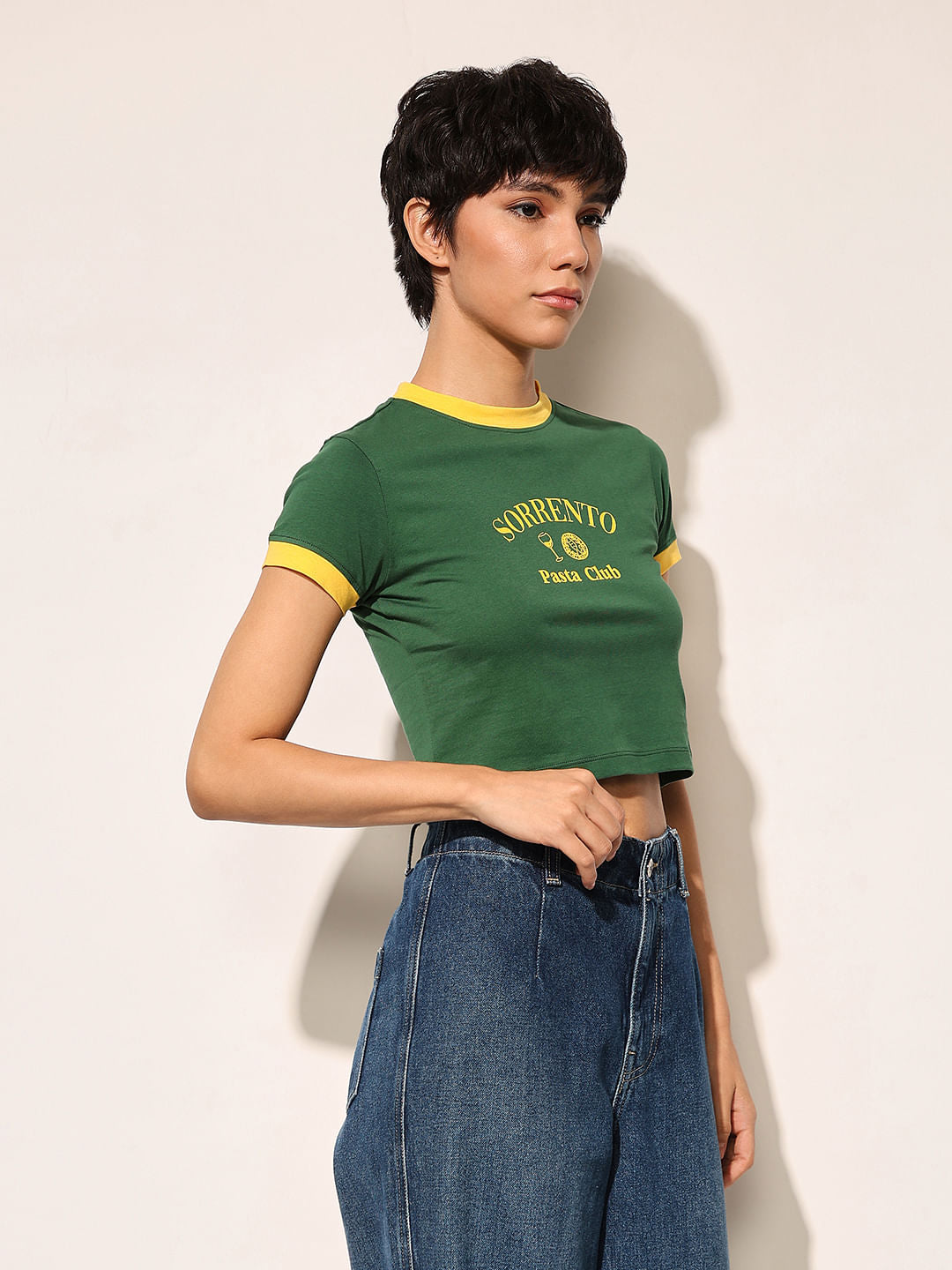 Green Printed Cropped T-Shirt