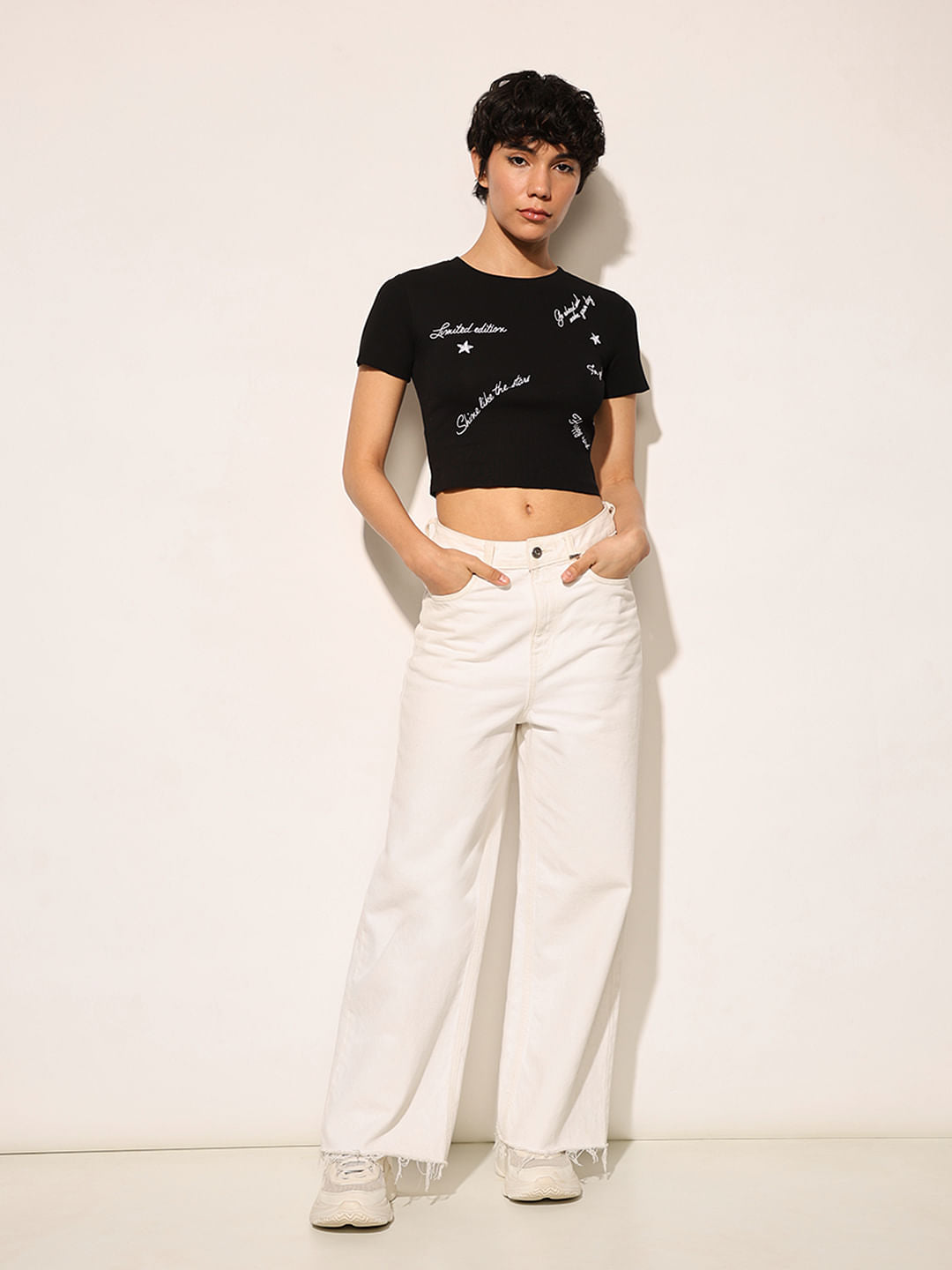 Black Ribbed Cropped T-Shirt