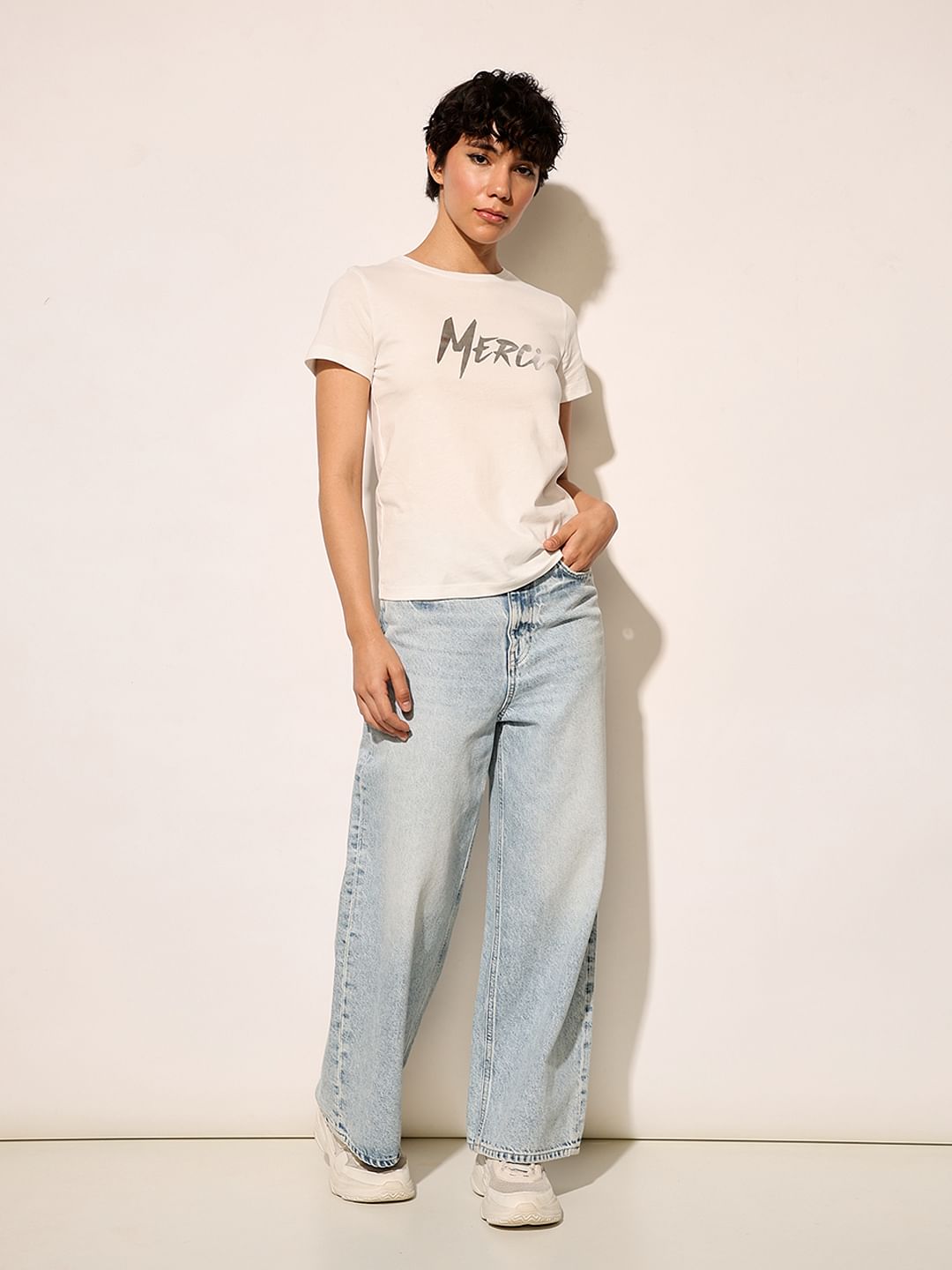 White Metallic Text T-Shirt