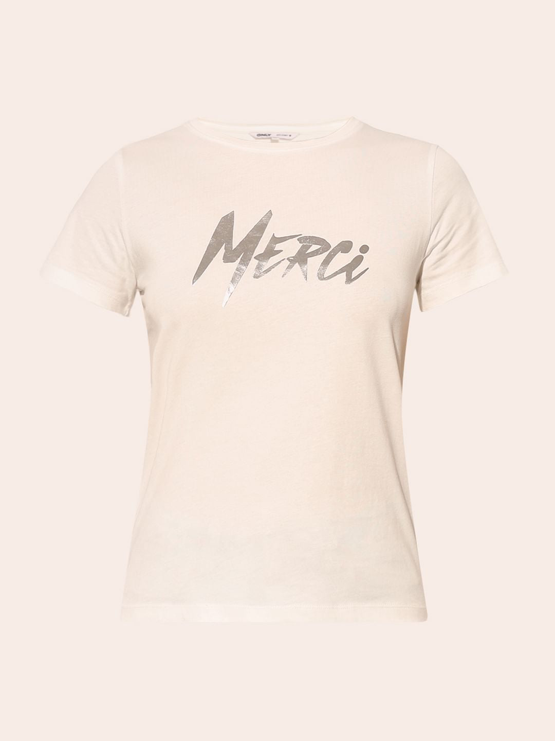 White Metallic Text T-Shirt