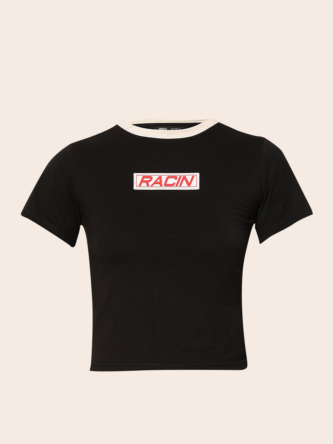 Black Printed Cropped T-Shirt