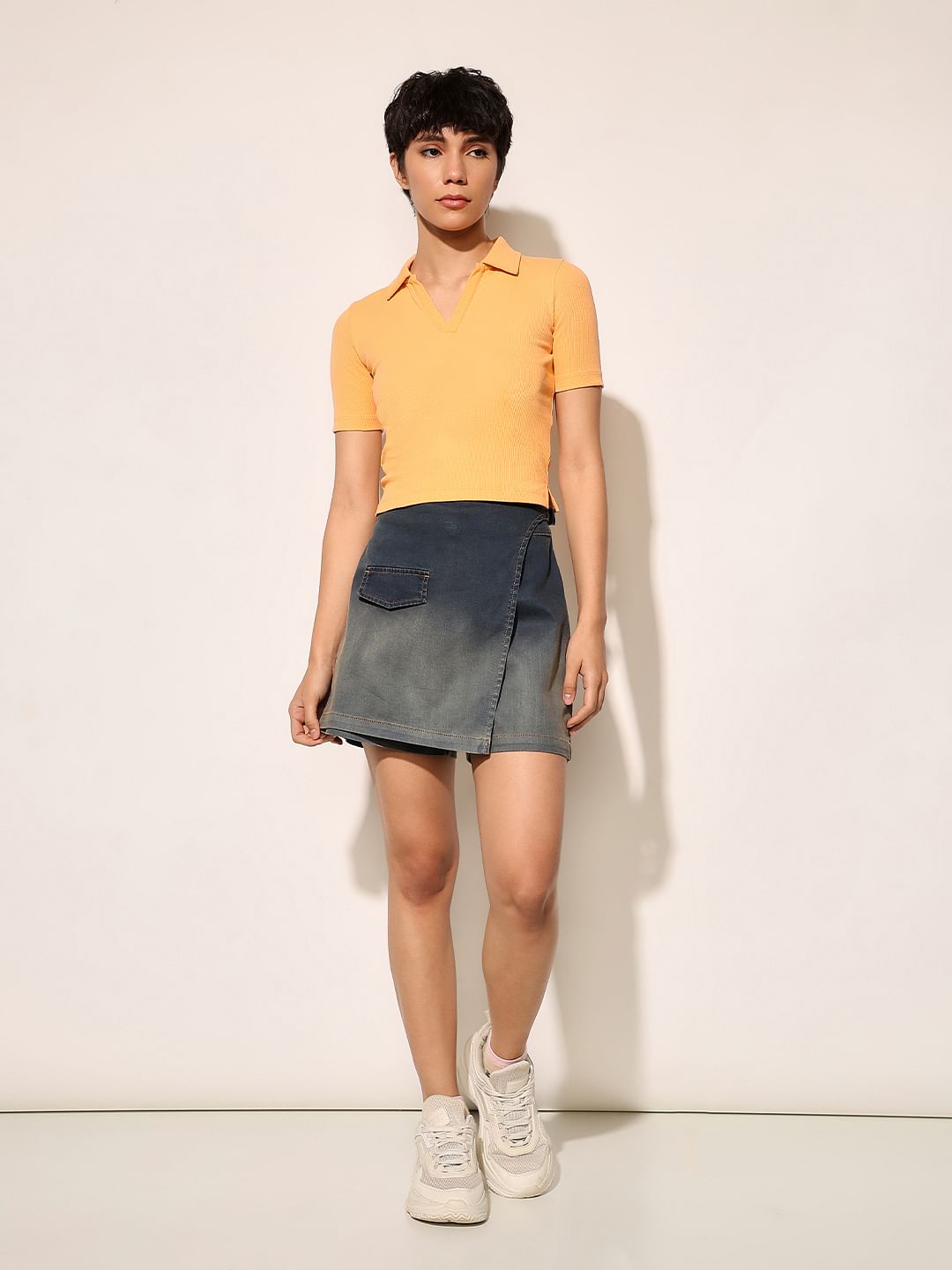 Orange Ribbed Cropped T-Shirt