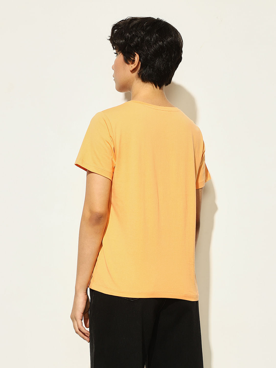 Orange Printed Cotton T-Shirt