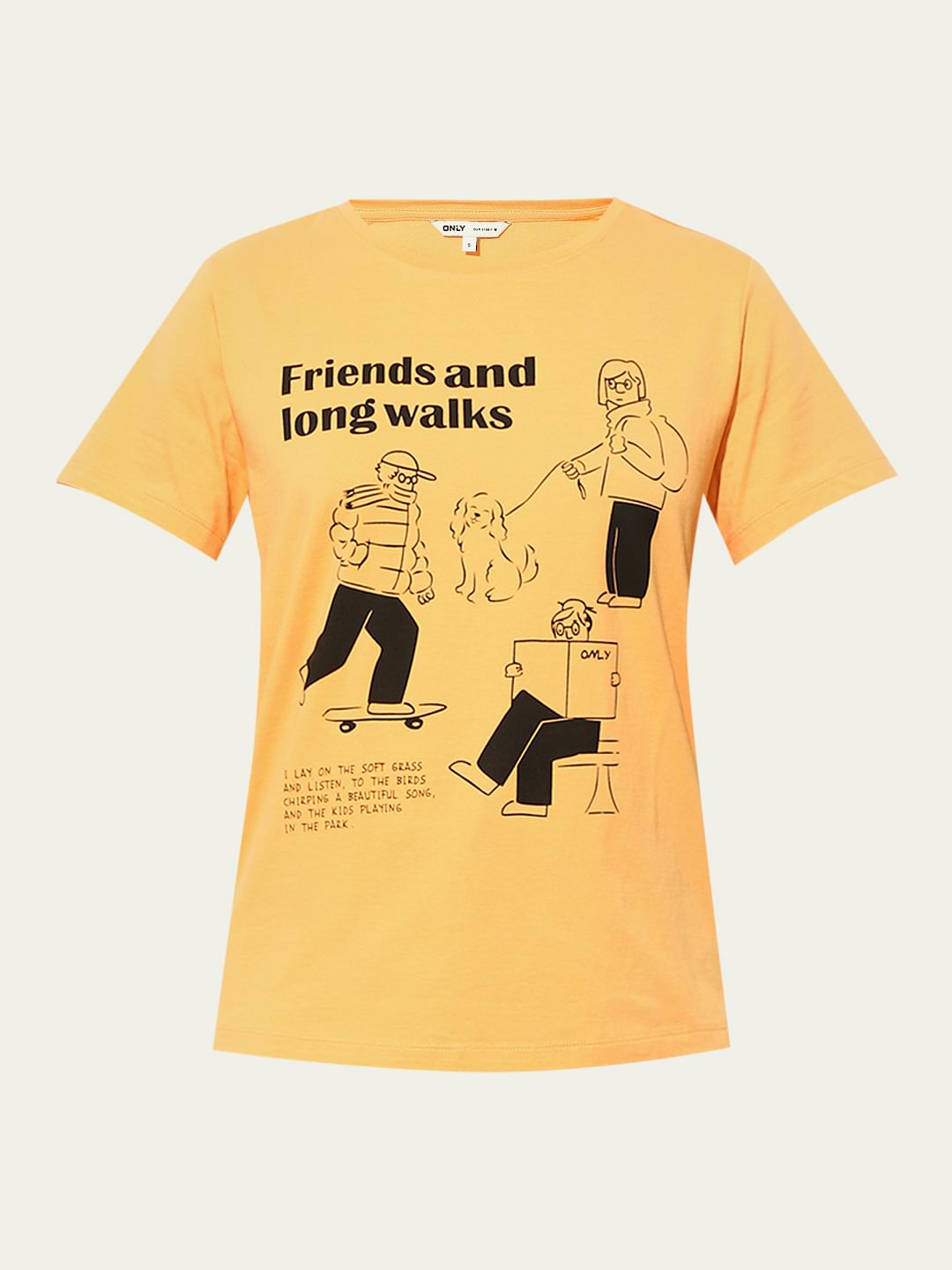 Orange Printed Cotton T-Shirt