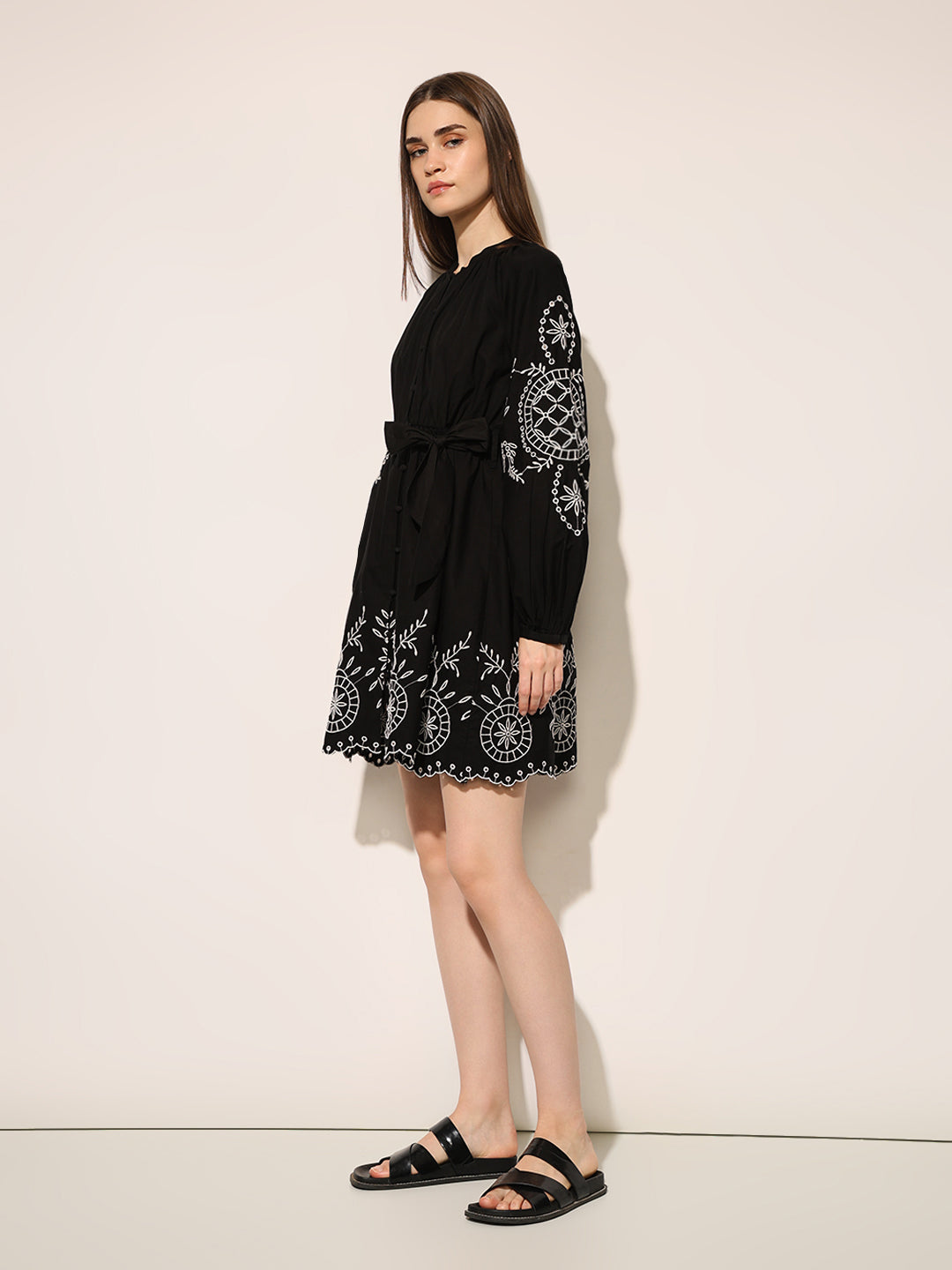 Black Embroidered Mini Dress