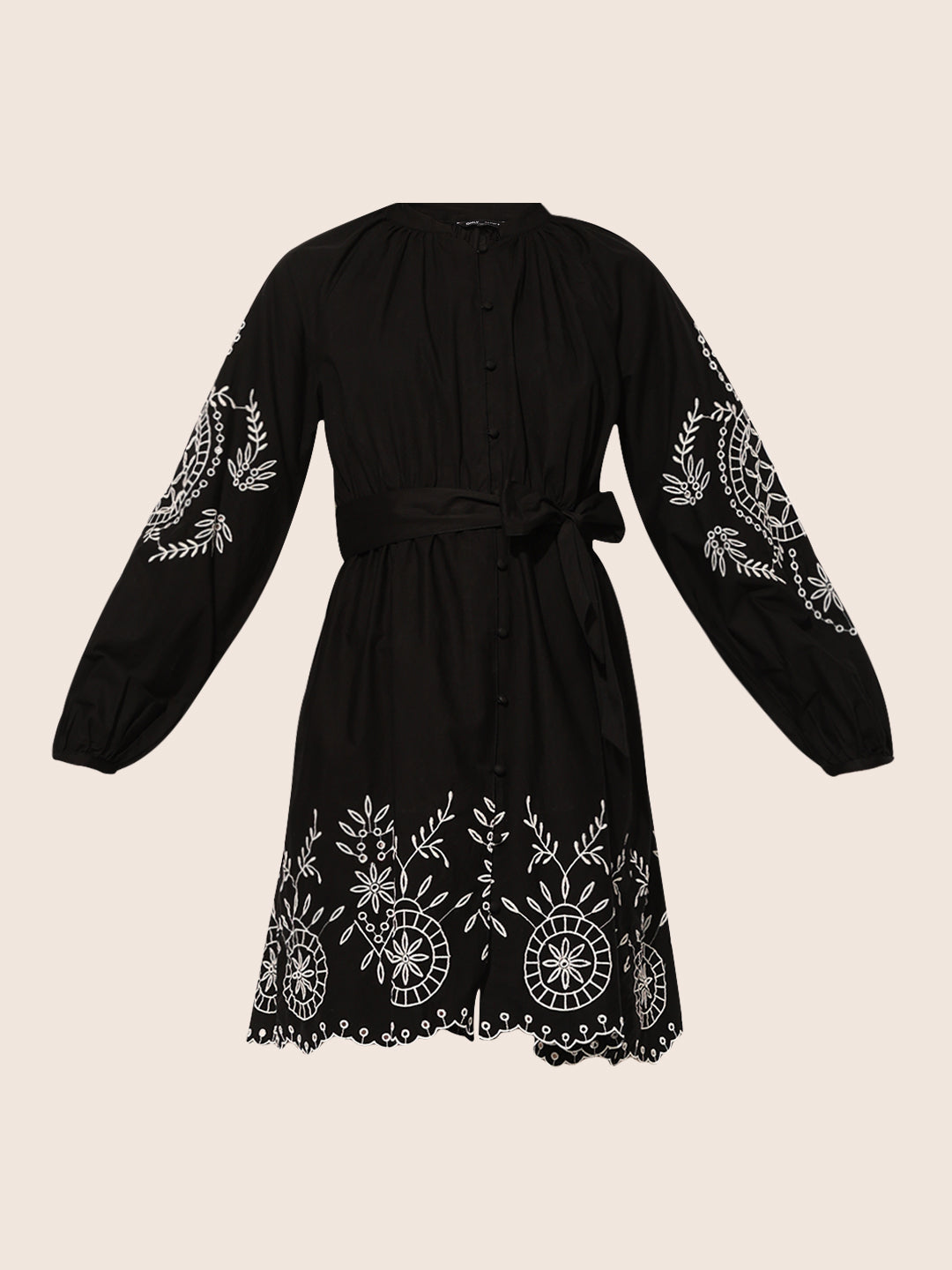 Black Embroidered Mini Dress