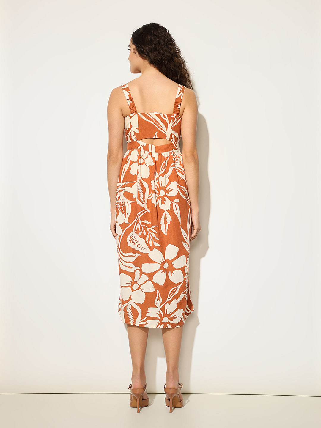 Orange Floral Midi Dress