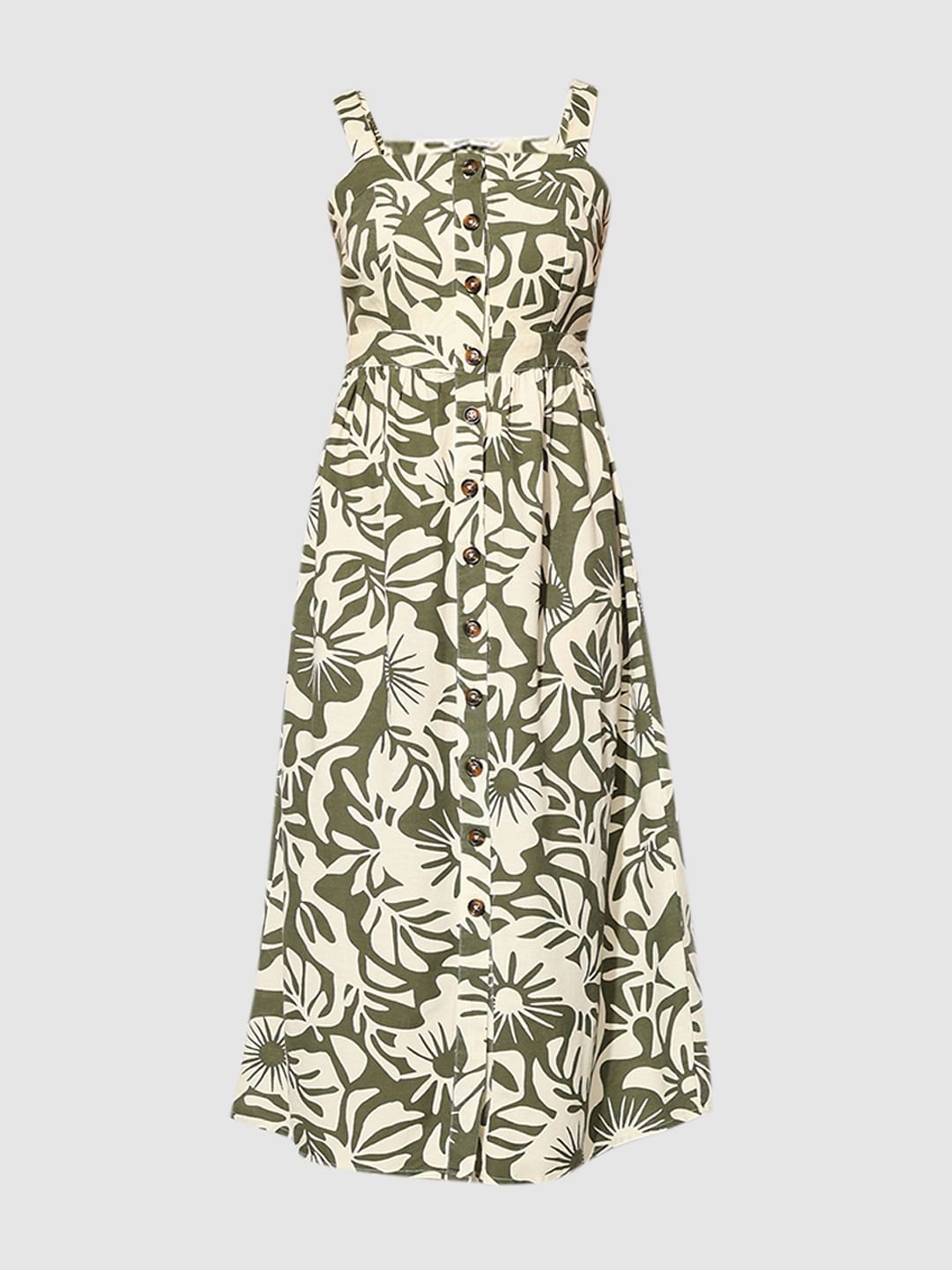 Olive Abstract Print Midi Dress