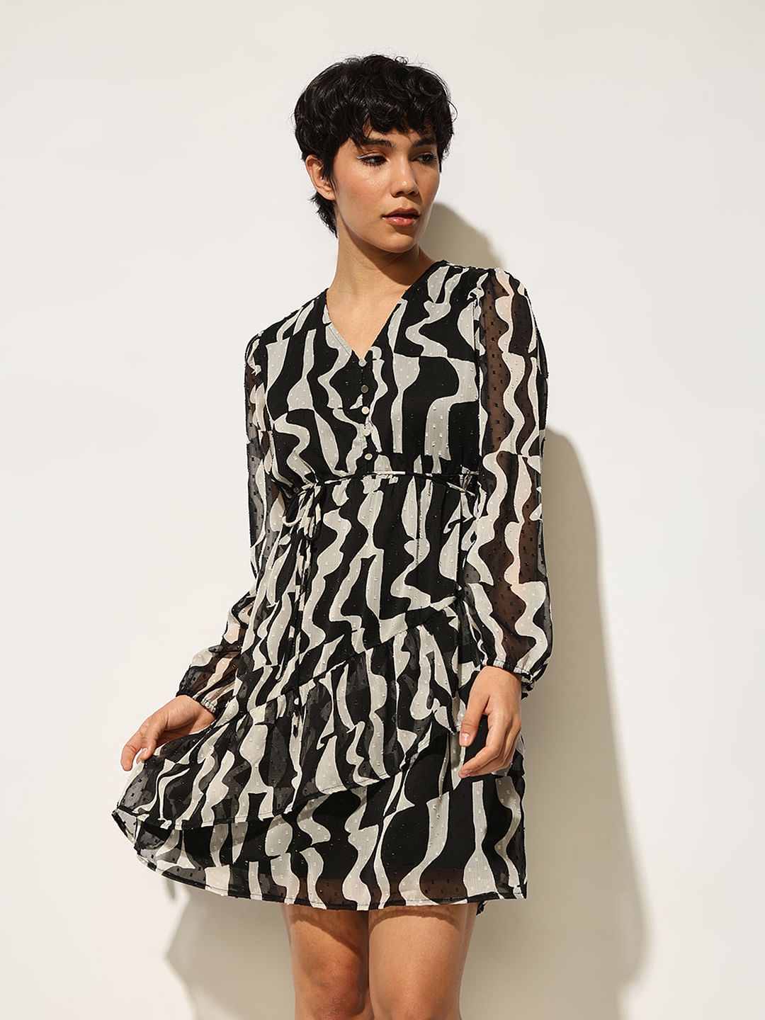 Black Printed Chiffon Dress