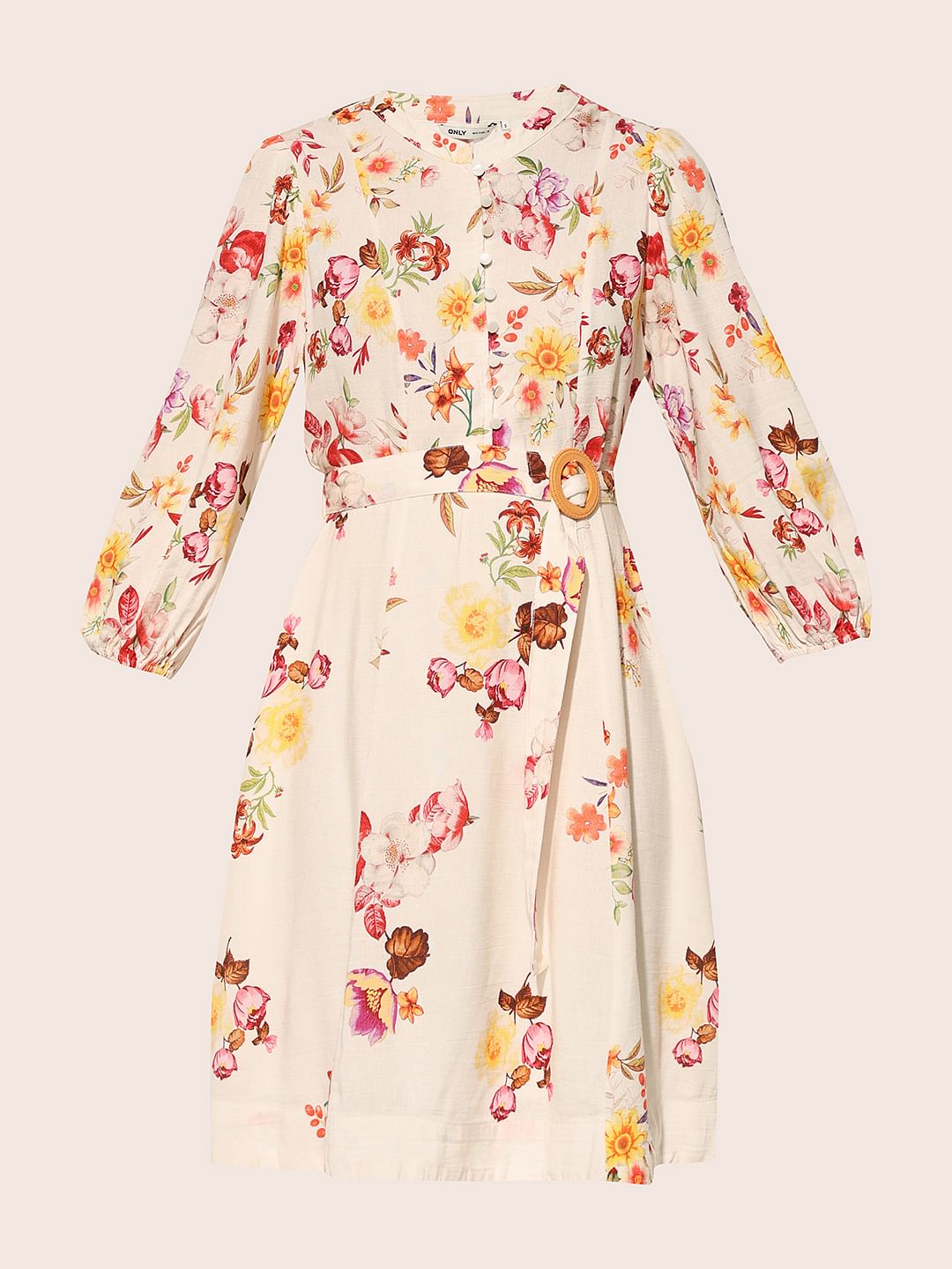 White Floral Belted Dress