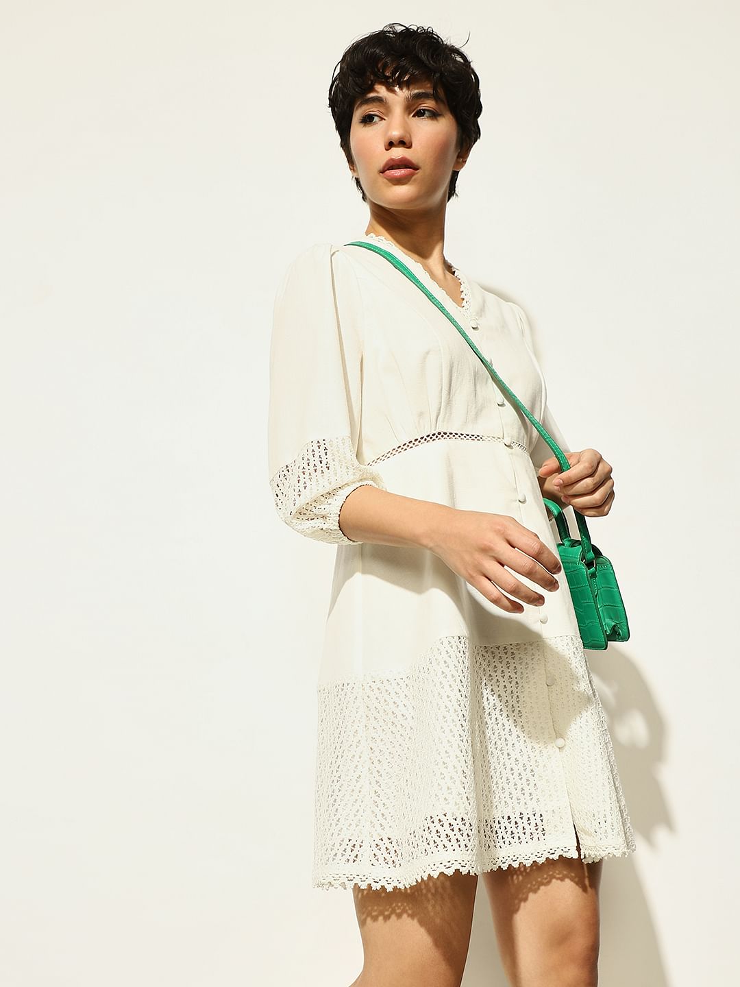 White Pleated Mini Dress