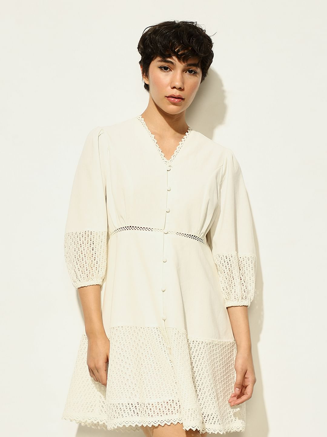 White Pleated Mini Dress