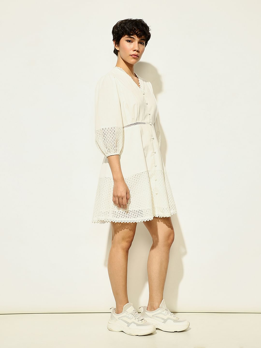 White Pleated Mini Dress