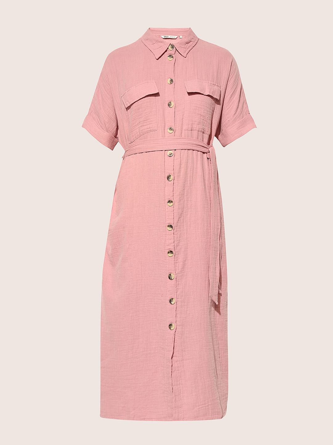 Pink Cotton Shirt Dress
