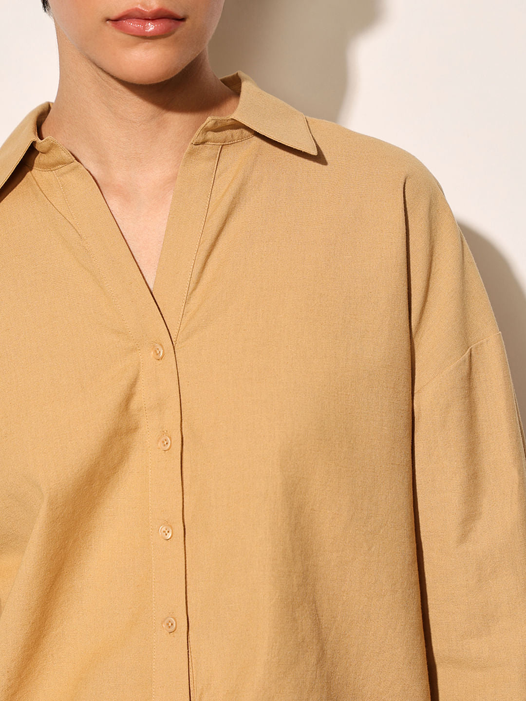 Brown Front Gathered Detail Shirt