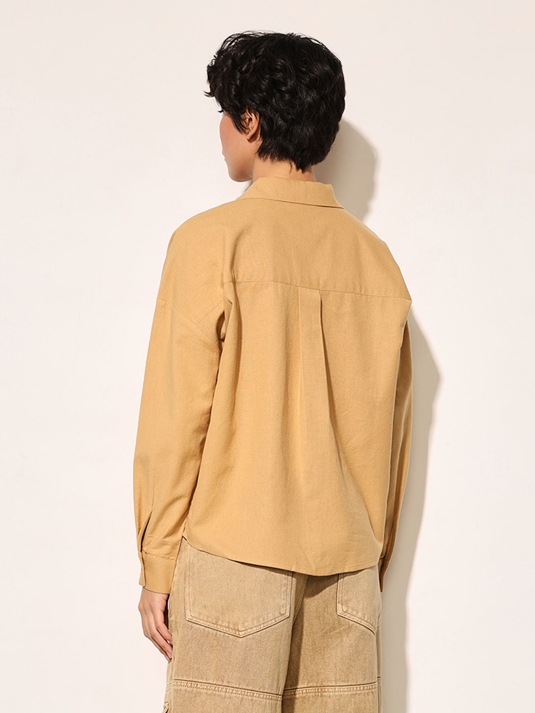 Brown Front Gathered Detail Shirt