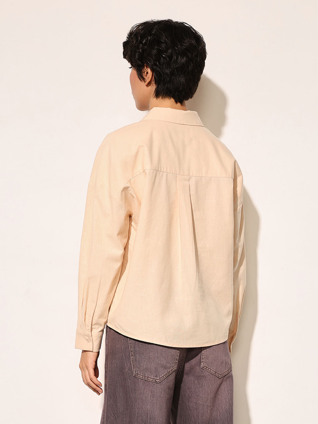 Beige Front Gathered Detail Shirt