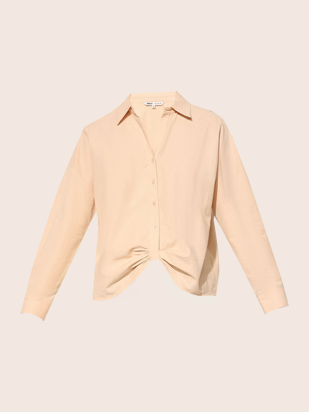 Beige Front Gathered Detail Shirt
