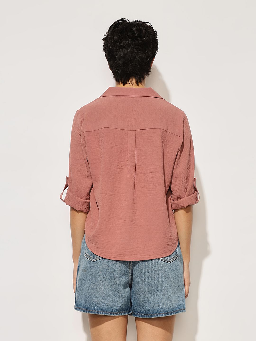 Pink Textured Resort Collar Top