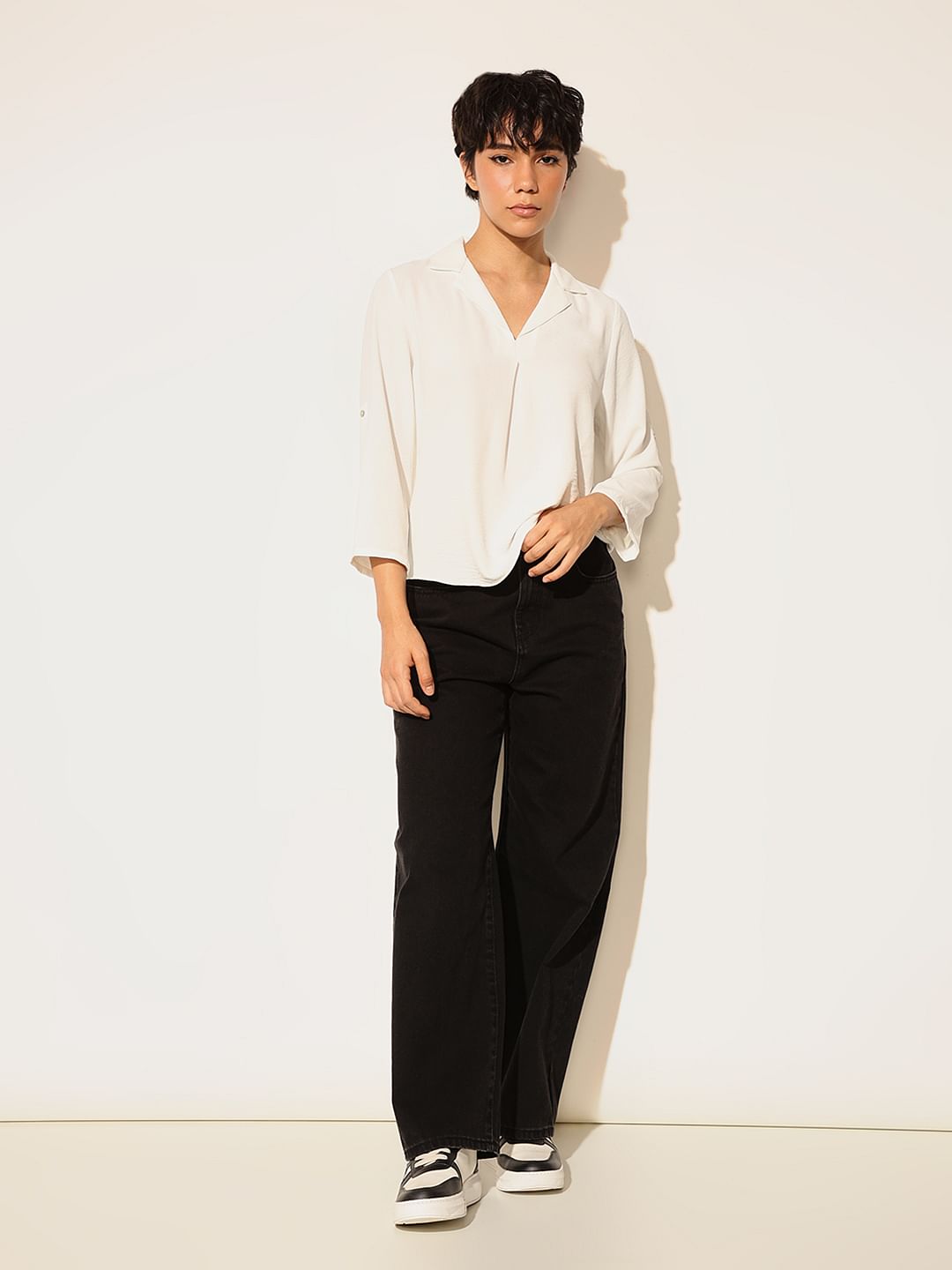 White Lapel Collar Top