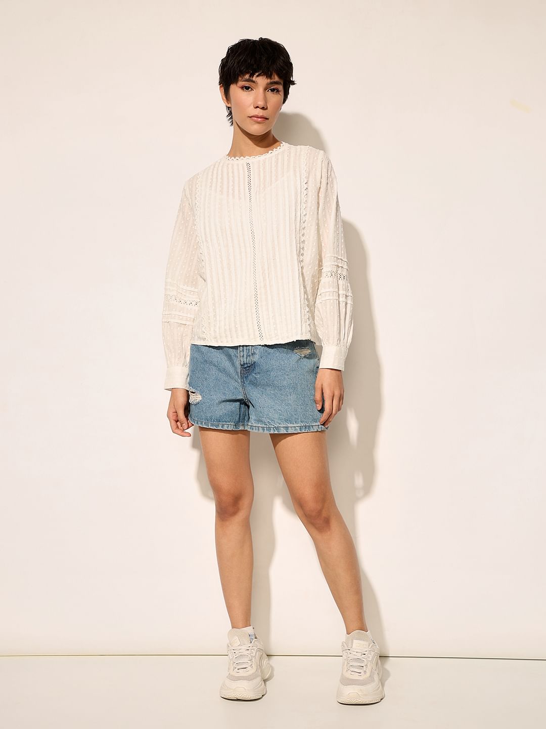 White Crinkle Weave Top