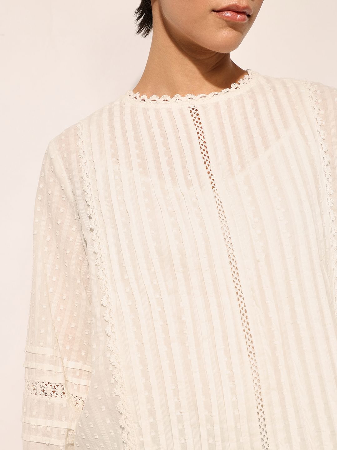 White Crinkle Weave Top