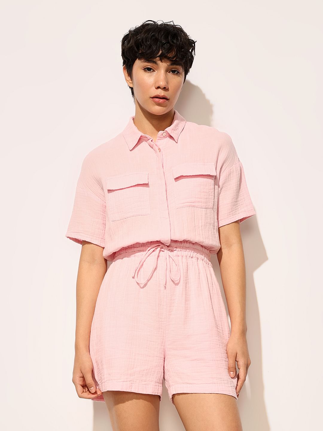 Pink Cotton Muslin Playsuit
