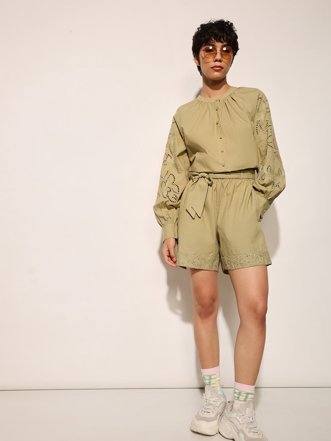 Khaki Top & Shorts Co-ord Set