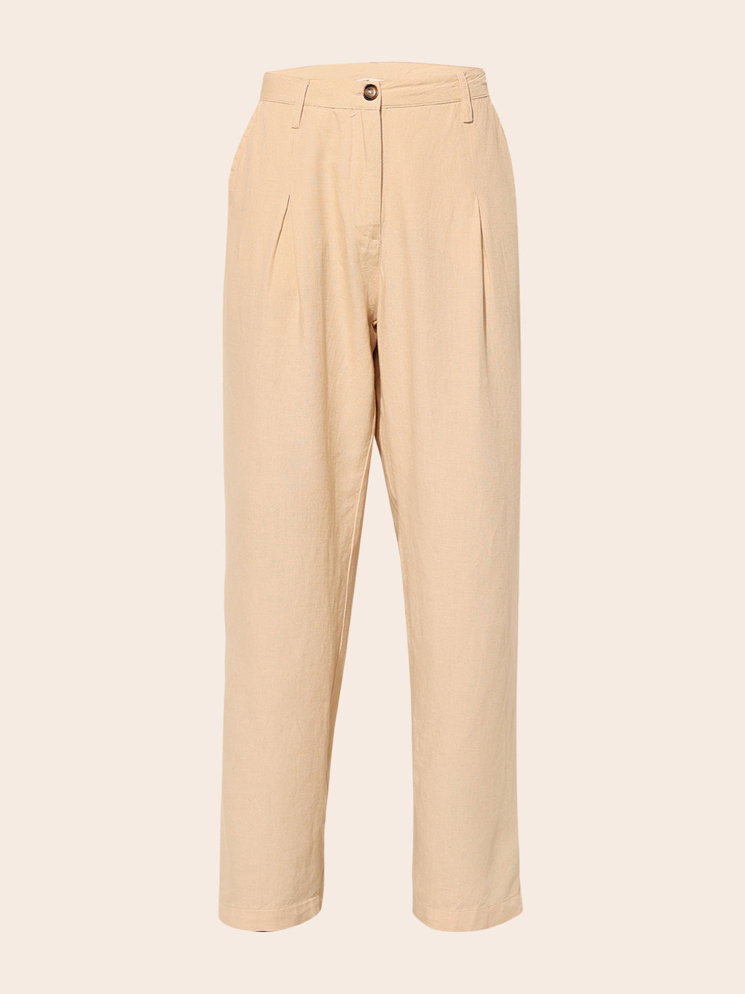 Beige Mid Rise Straight Fit Trousers