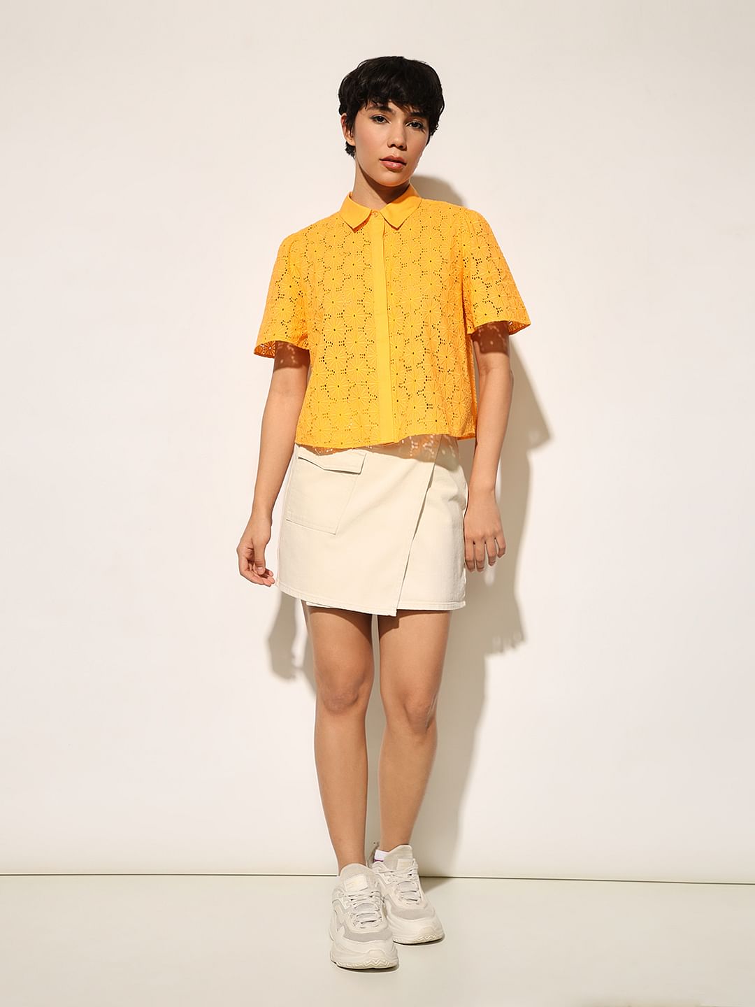 Yellow Schiffli Cotton Shirt