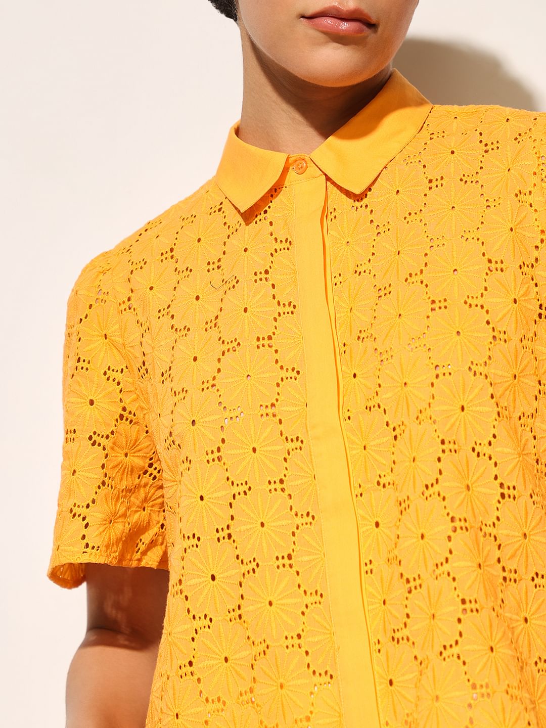 Yellow Schiffli Cotton Shirt