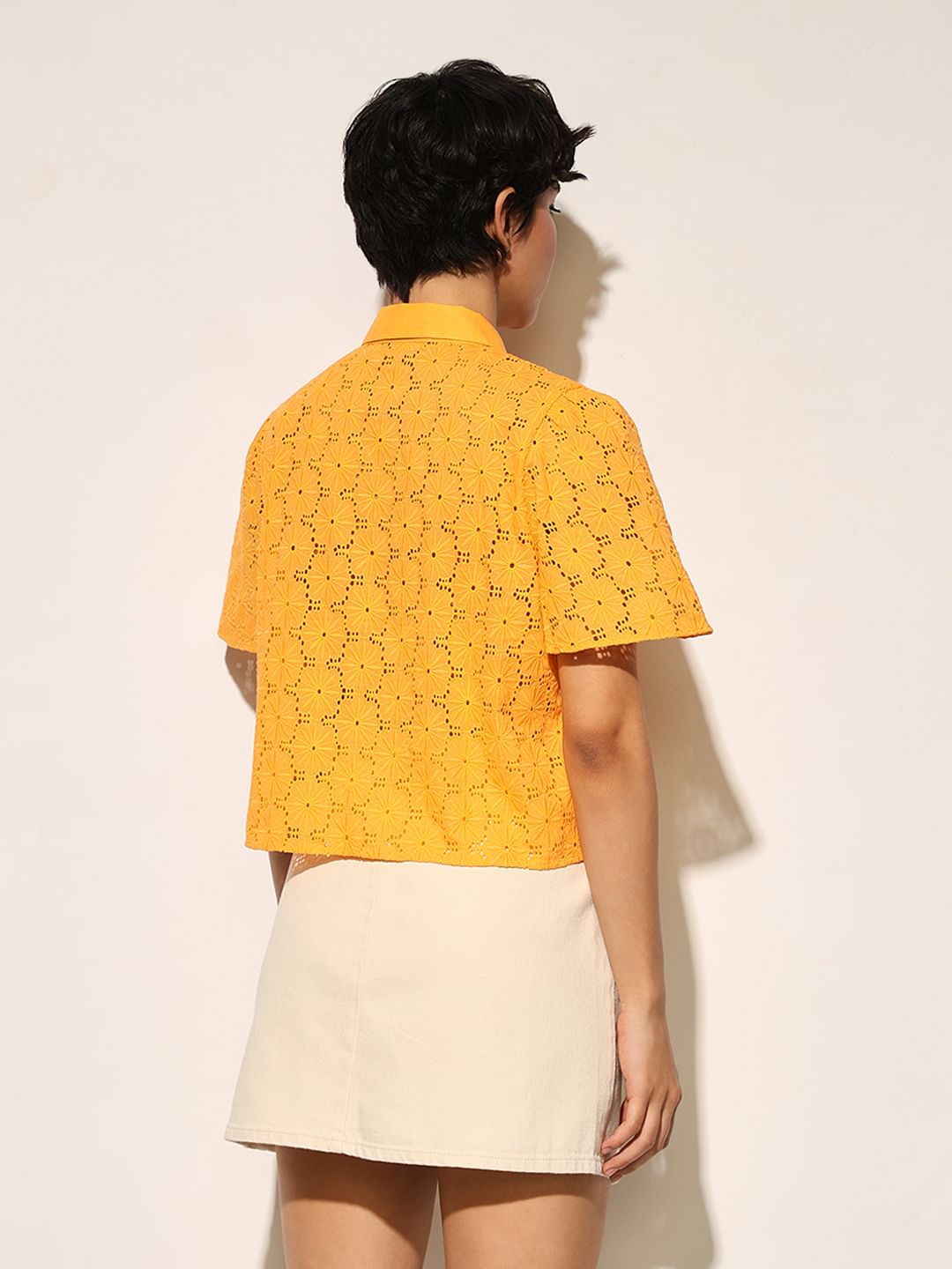 Yellow Schiffli Cotton Shirt