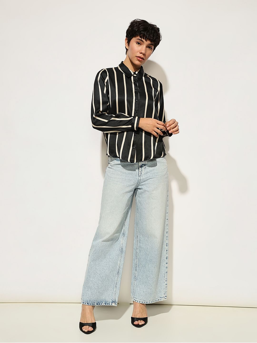 Black Striped Satin Shirt