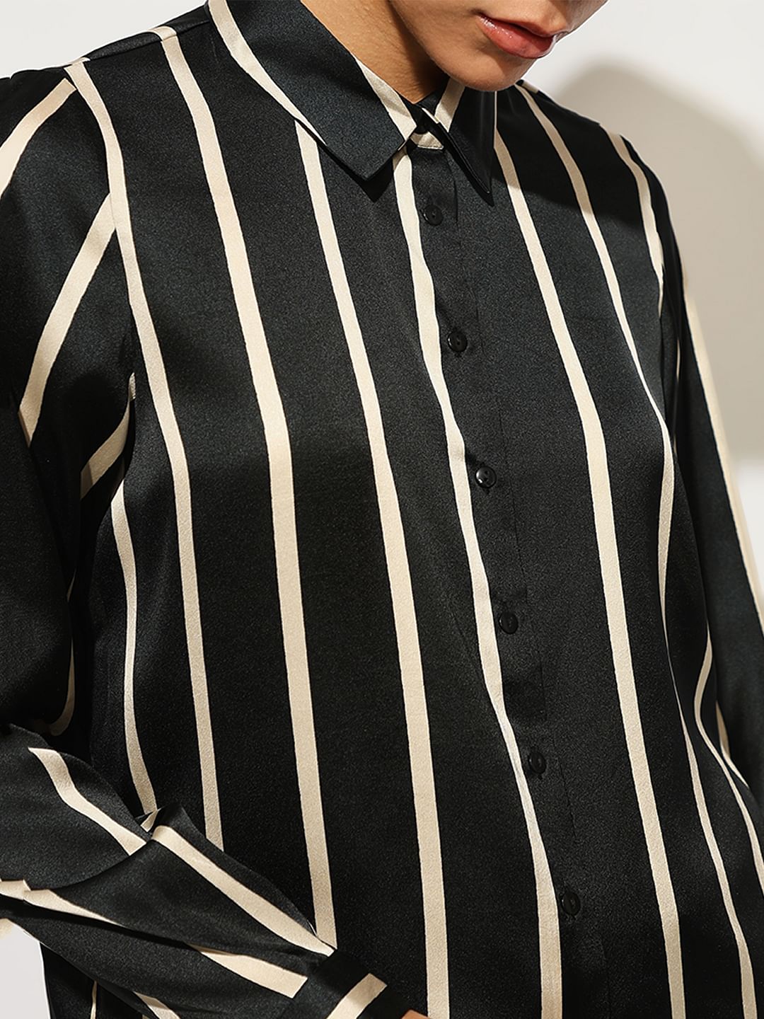 Black Striped Satin Shirt