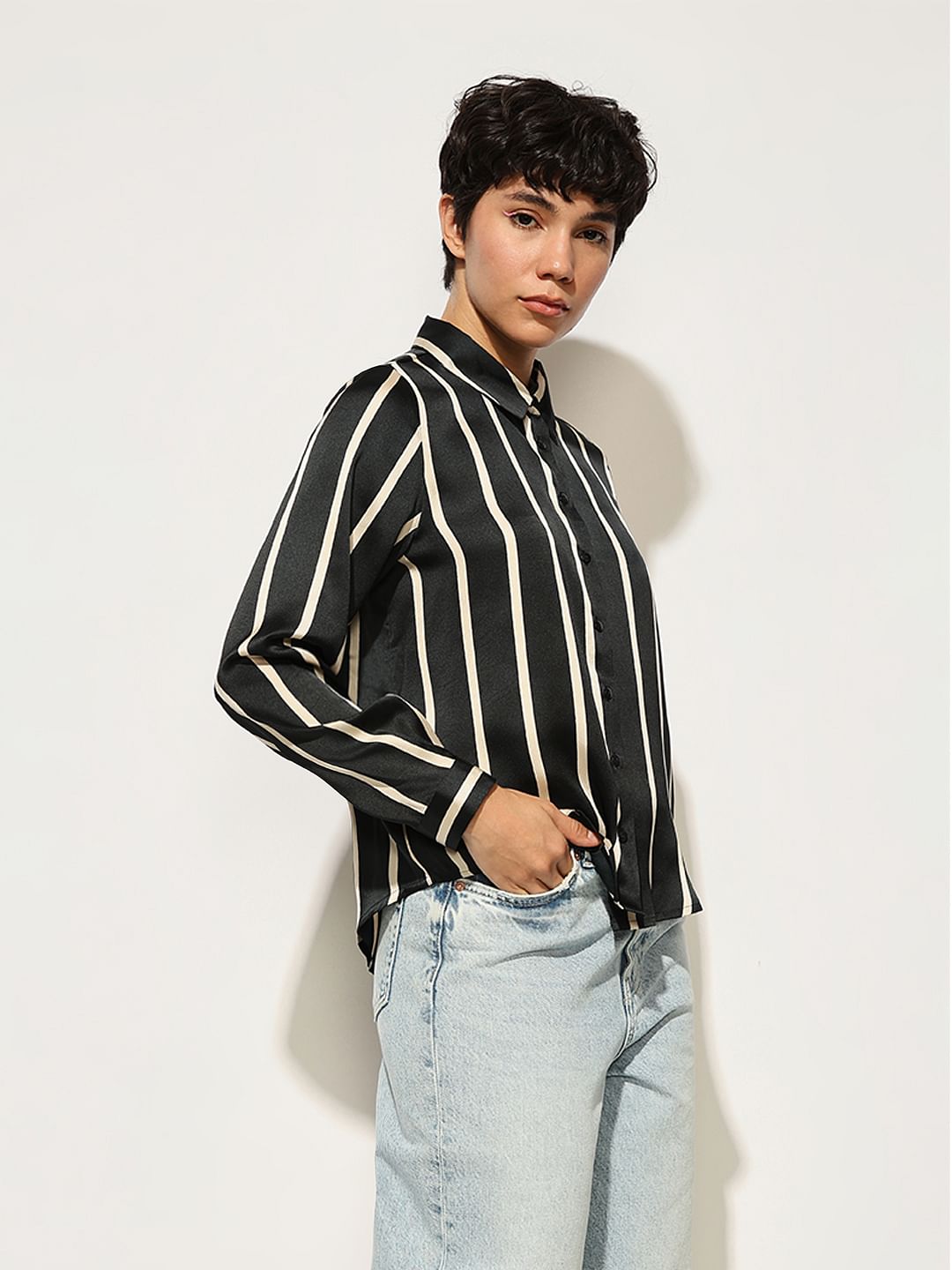 Black Striped Satin Shirt