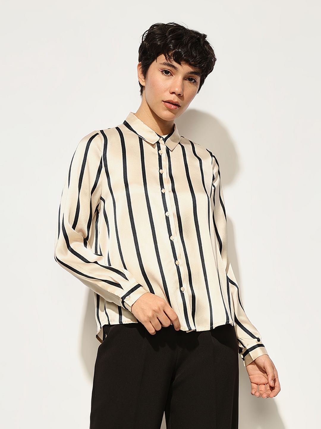White Striped Satin Shirt