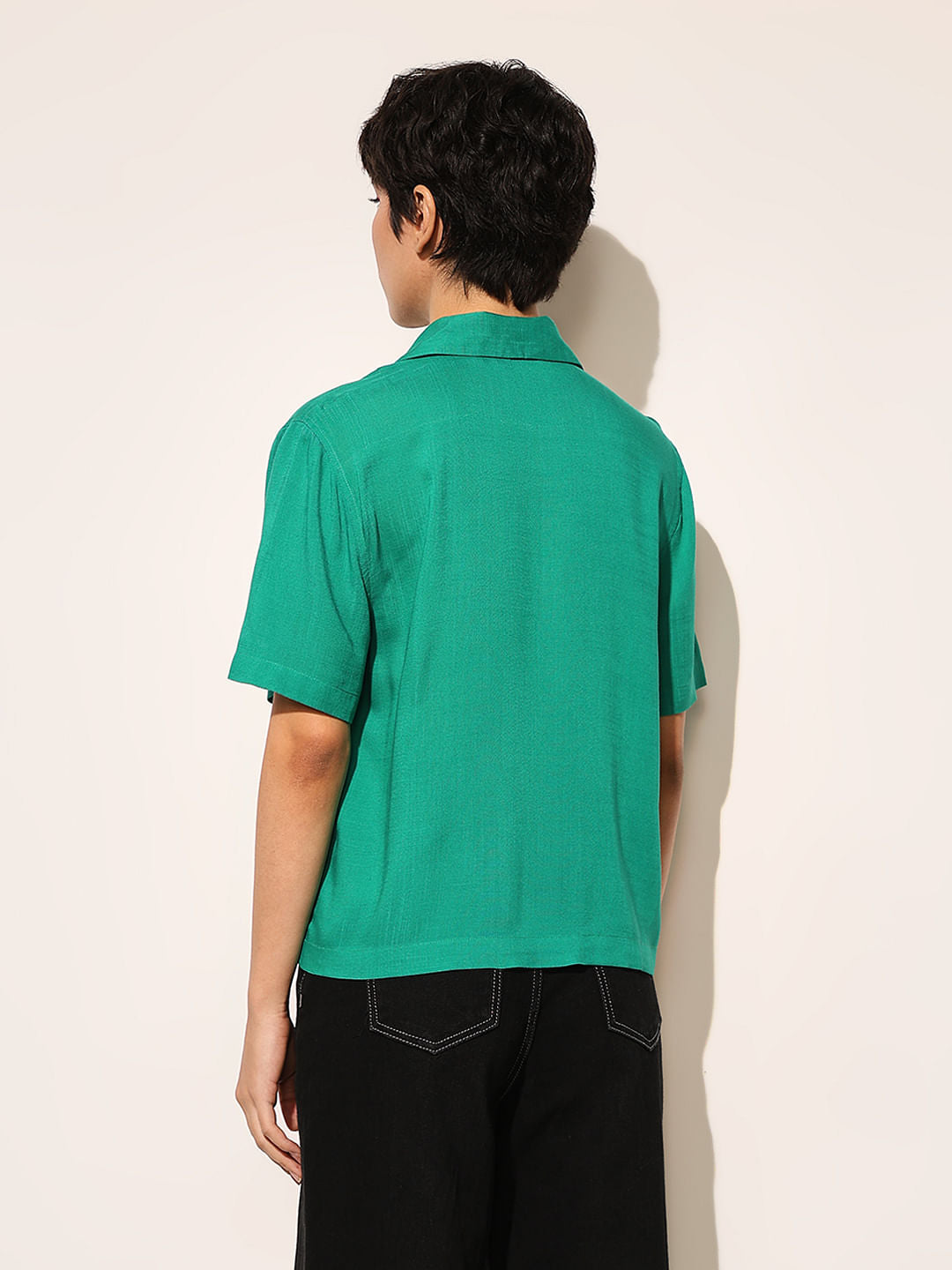 Green Lapel Collar Viscose Shirt