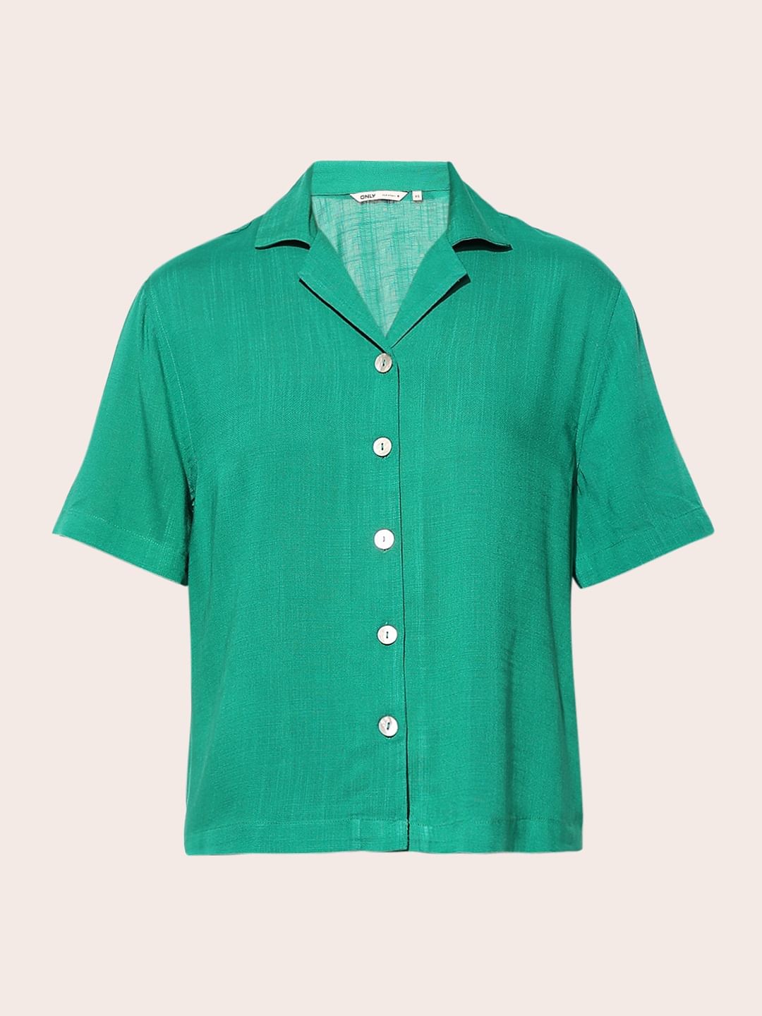 Green Lapel Collar Viscose Shirt