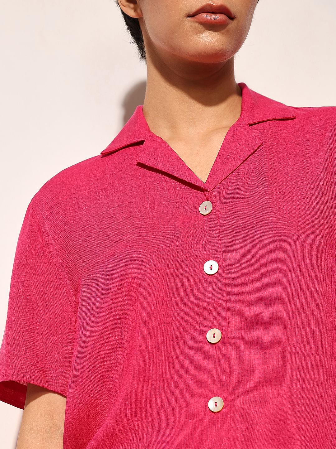 Pink Lapel Collar Viscose Shirt